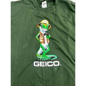 Vtg Geico Gecko Shirt Mens XL Green Graphic Tee Hanes safari Y2K Promo Insurance